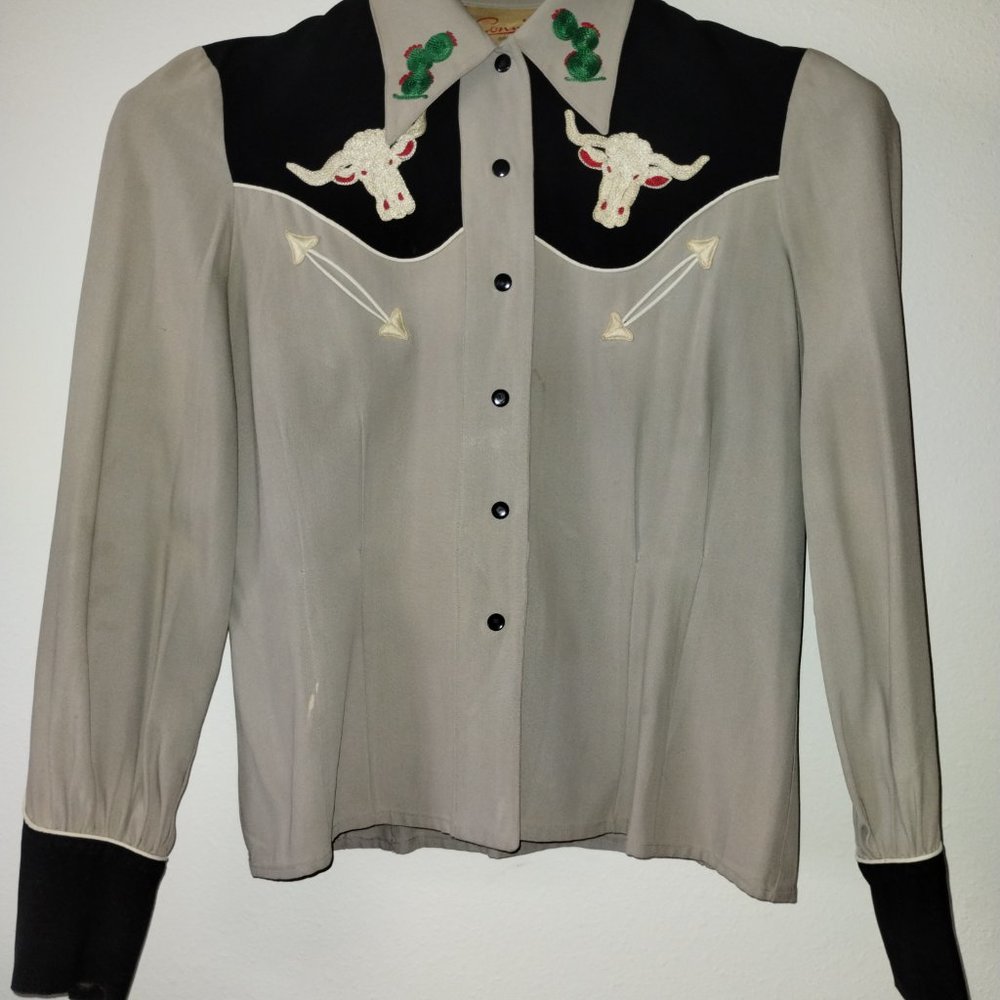 Connie Sportwear Denver Vintage Western Shirt Rockabilly Longhorn Cacti Ladies